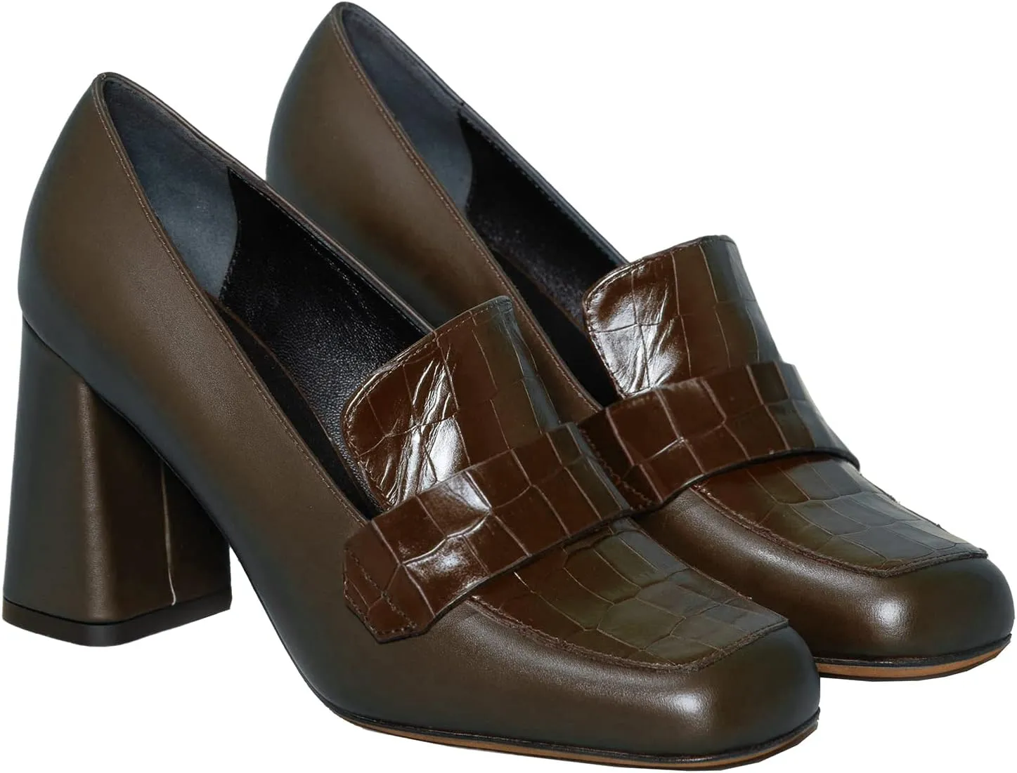 MOOMMO Women Chunky Block Heel Loafer Shoes Slip On Square Toe Formal High Heels Pumps Crocodile Closed Toe 3" Heel Oxford Shoes Office Ladies Business Professional Comfortable Spring Fall 4-11 M US