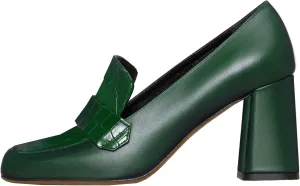 MOOMMO Women Chunky Block Heel Loafer Shoes Slip On Square Toe Formal High Heels Pumps Crocodile Closed Toe 3" Heel Oxford Shoes Office Ladies Business Professional Comfortable Spring Fall 4-11 M US