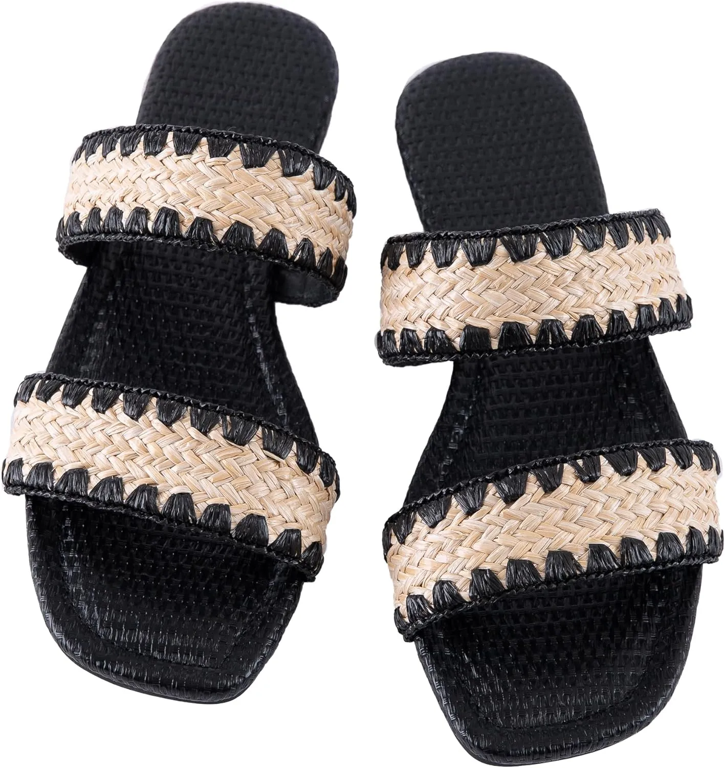 Mtzyoa Women's Sandals Casual Braided Dressy Summer Square Toe Quilted Flat Sandals