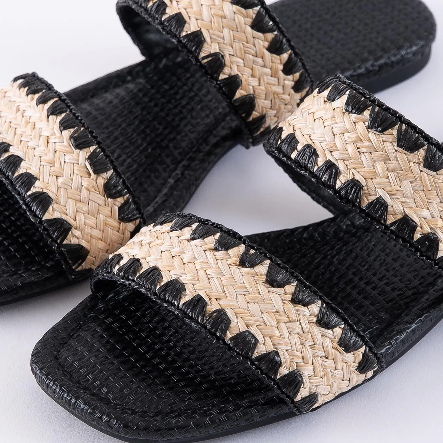 Mtzyoa Women's Sandals Casual Braided Dressy Summer Square Toe Quilted Flat Sandals
