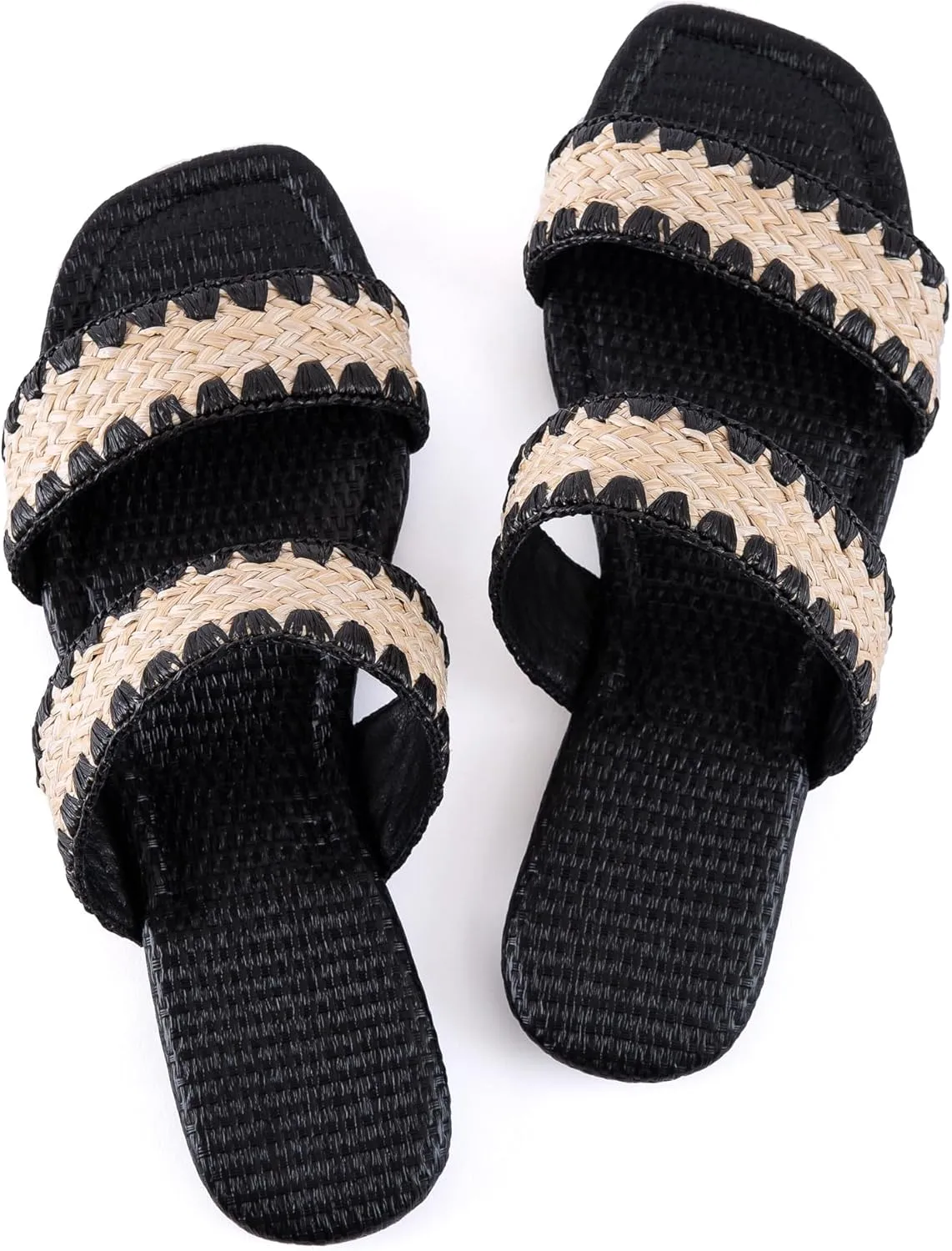 Mtzyoa Women's Sandals Casual Braided Dressy Summer Square Toe Quilted Flat Sandals