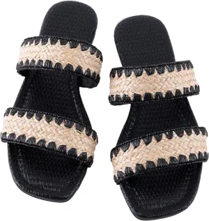 Mtzyoa Women's Sandals Casual Braided Dressy Summer Square Toe Quilted Flat Sandals