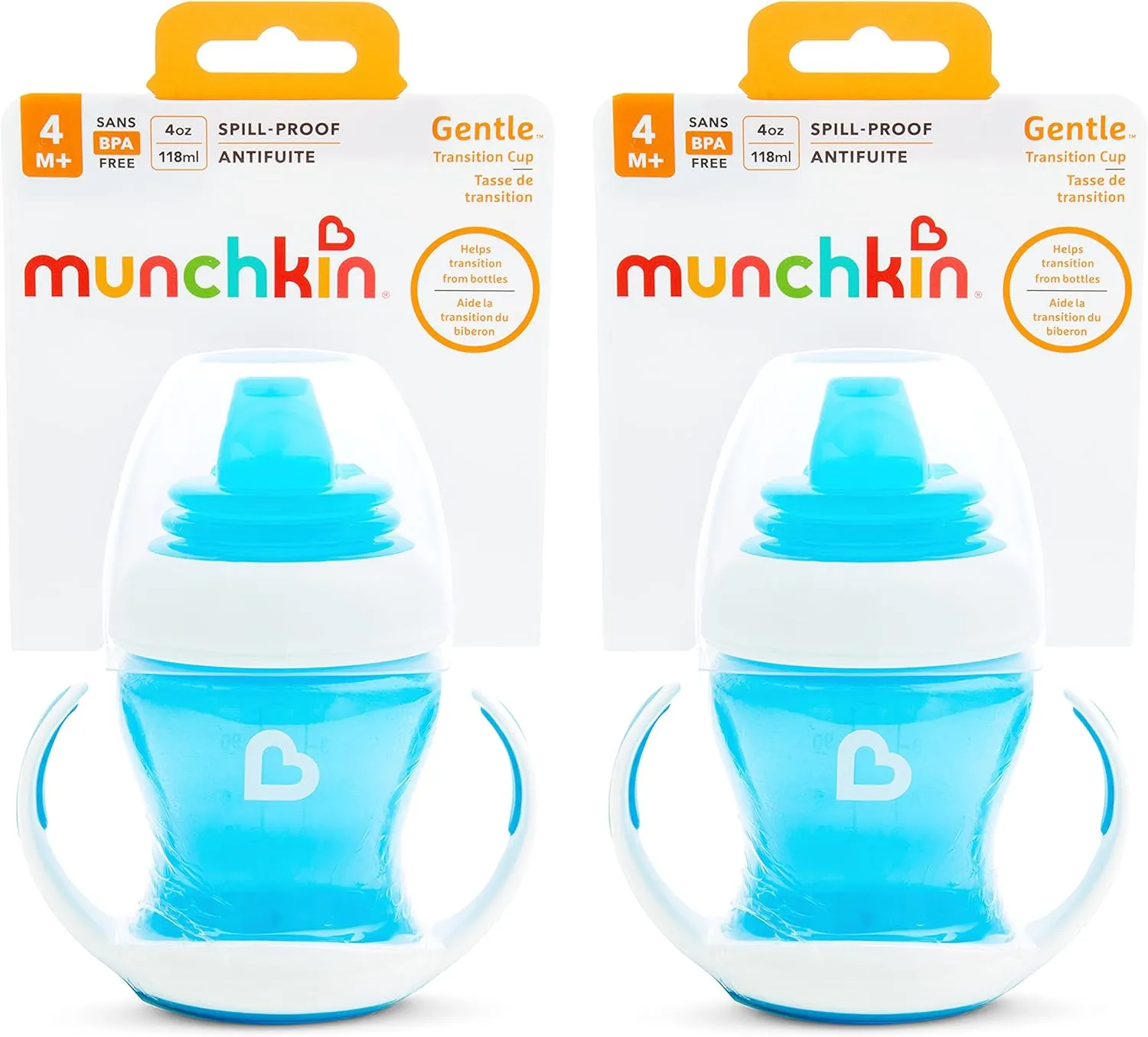 Munchkin® Gentle™ Transition Sippy Trainer Cup, 4 Ounce, 2 Pack, Blue