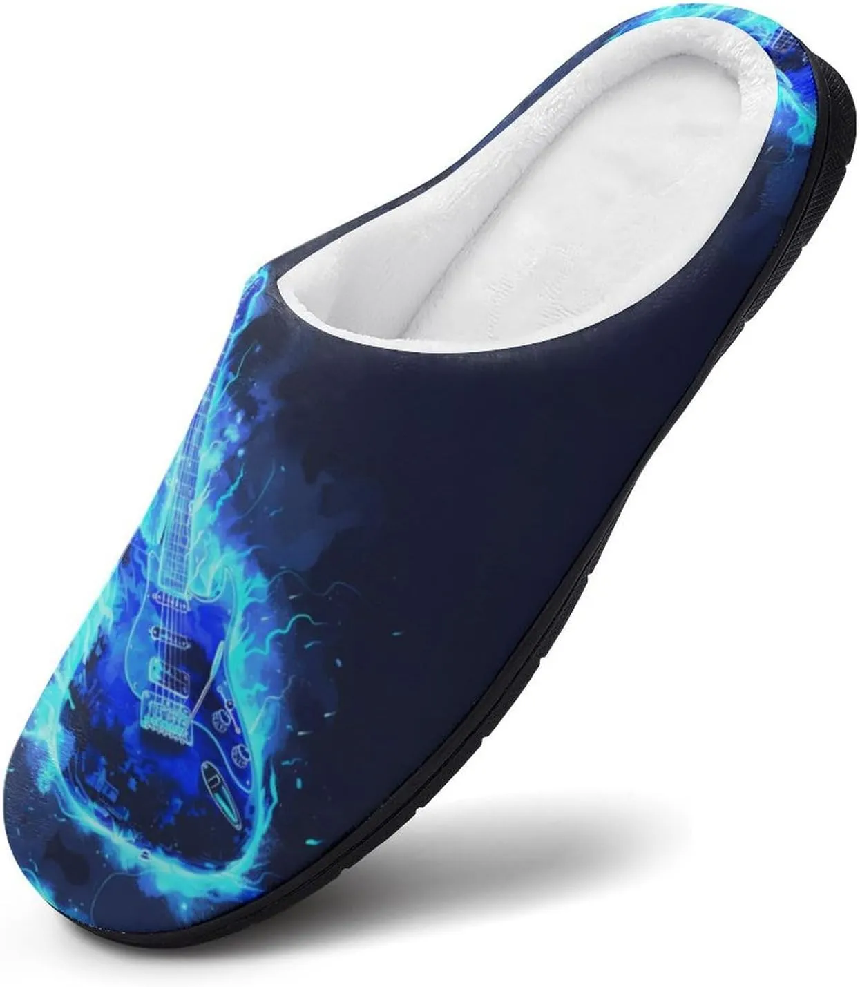 Music Blue Electric Guitar Men's Cotton Slippers Soft House Shoes Anti-Skid Bedroom Slipper for Home Outdoor