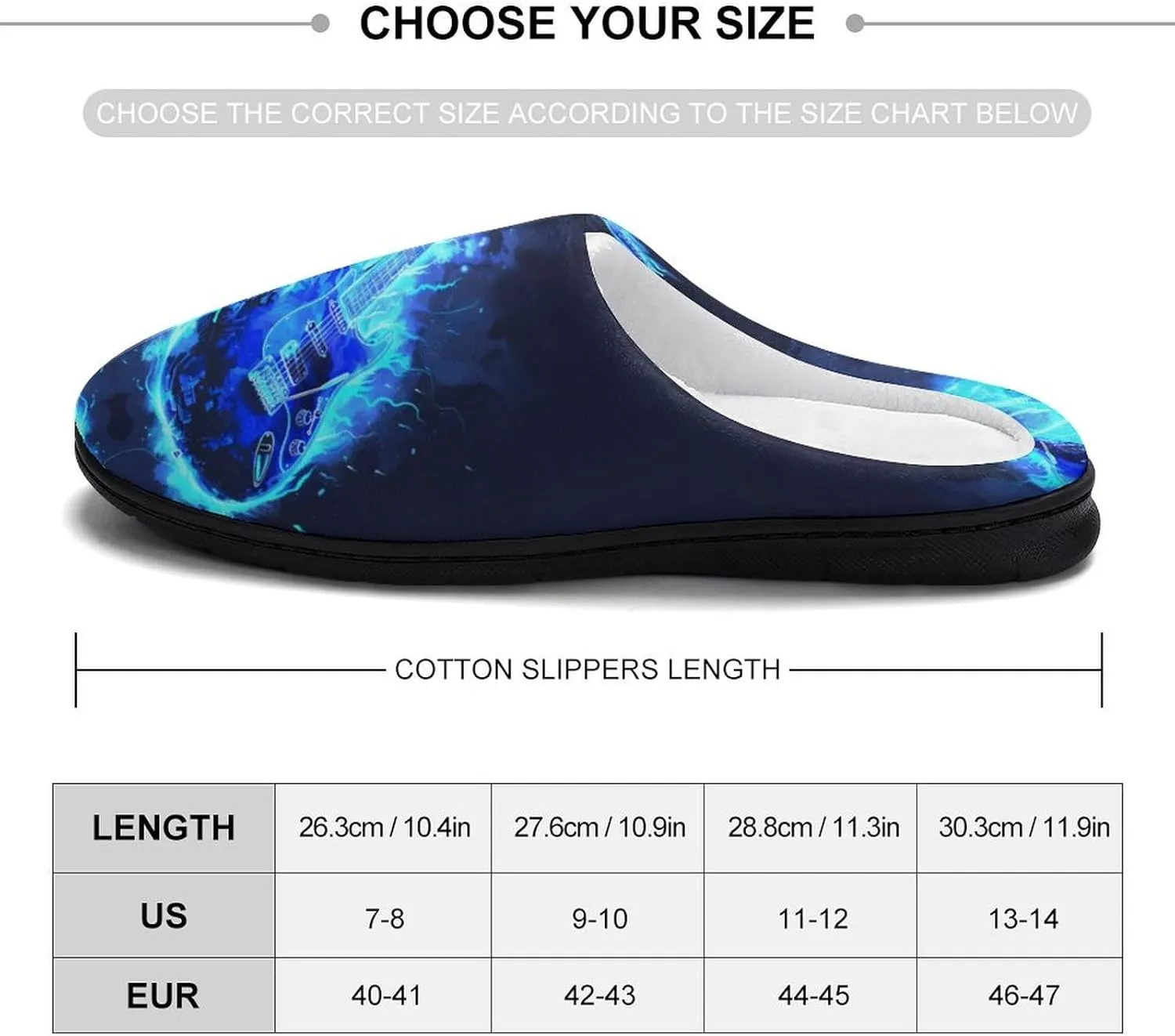 Music Blue Electric Guitar Men's Cotton Slippers Soft House Shoes Anti-Skid Bedroom Slipper for Home Outdoor