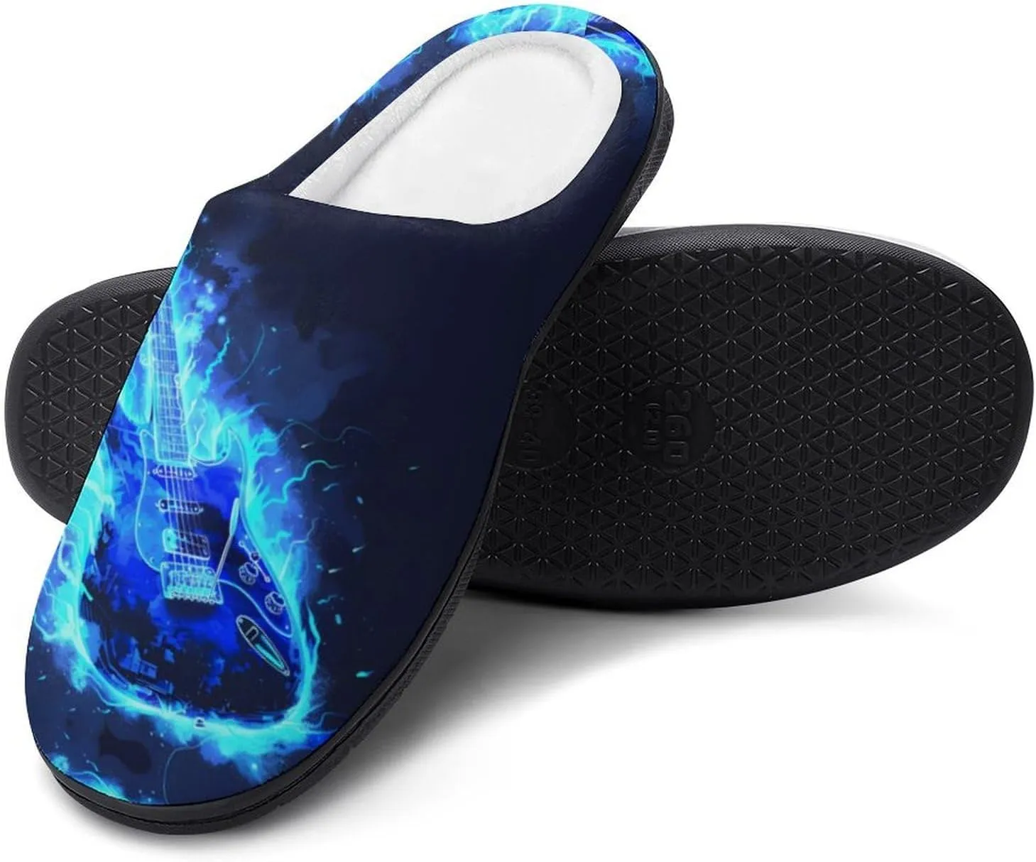 Music Blue Electric Guitar Men's Cotton Slippers Soft House Shoes Anti-Skid Bedroom Slipper for Home Outdoor