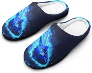 Music Blue Electric Guitar Men's Cotton Slippers Soft House Shoes Anti-Skid Bedroom Slipper for Home Outdoor