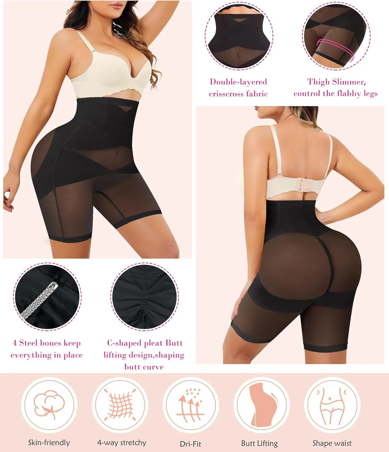 Nebility Womens' Tummy Control High Waist Trainer Body Shaper
