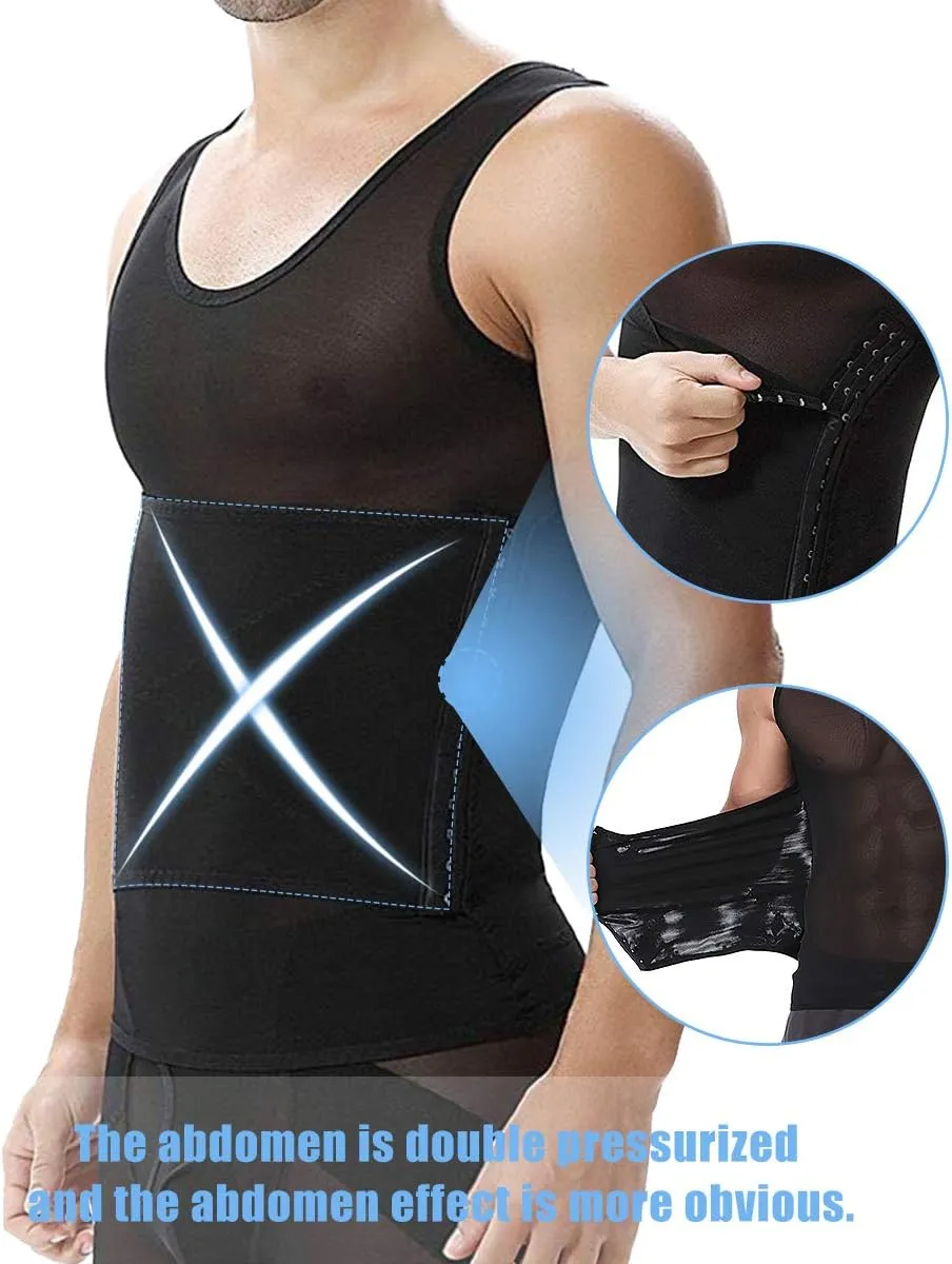 NonEcho Men Shapewear Compression Shirts Undershirts Slimming Body Shaper Waist Trainer Tank Top Vest with Zipper