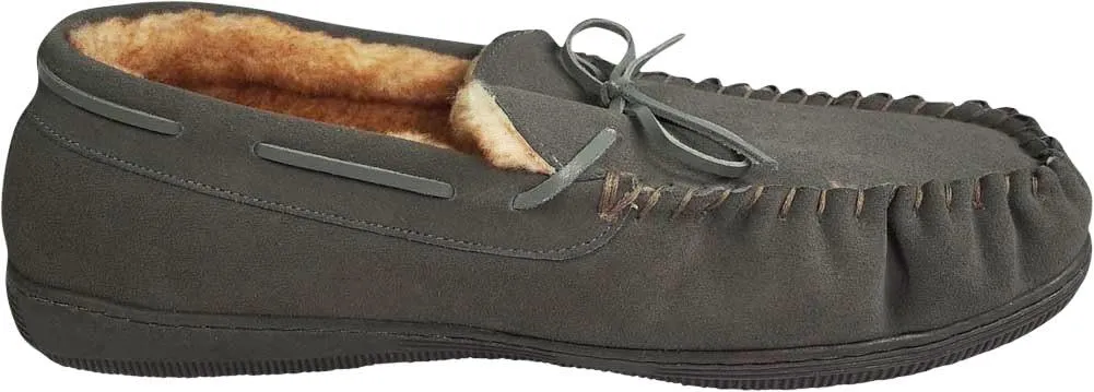 NORTY Mens Genuine Leather Cowhide Suede Slippers - Moccasin Slip On Loafer - Lux Plush Fur Lining