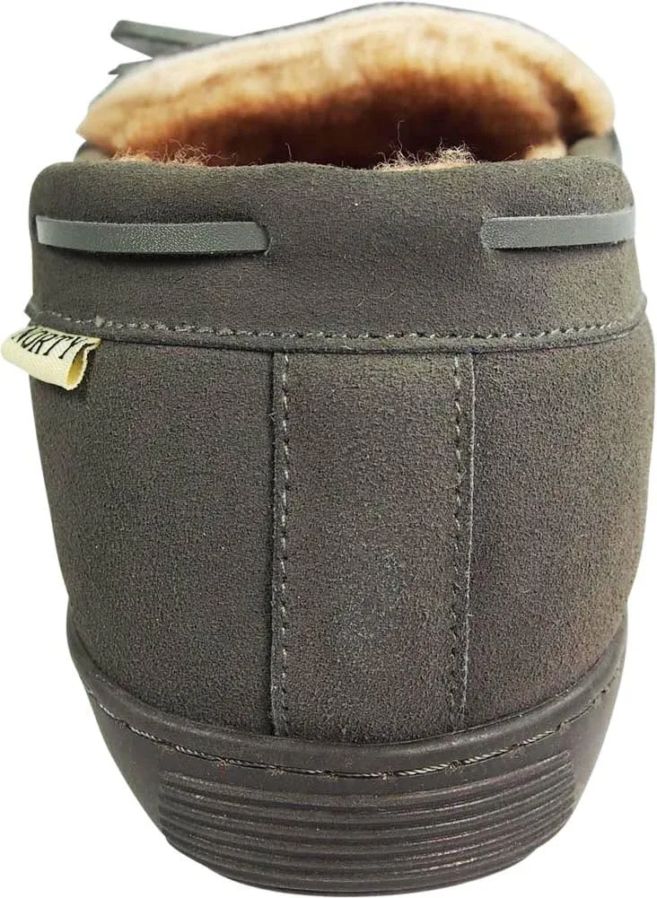 NORTY Mens Genuine Leather Cowhide Suede Slippers - Moccasin Slip On Loafer - Lux Plush Fur Lining