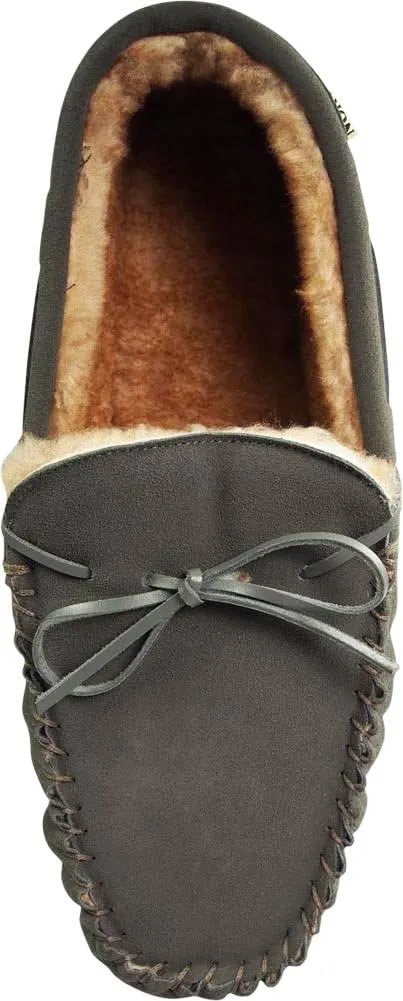 NORTY Mens Genuine Leather Cowhide Suede Slippers - Moccasin Slip On Loafer - Lux Plush Fur Lining