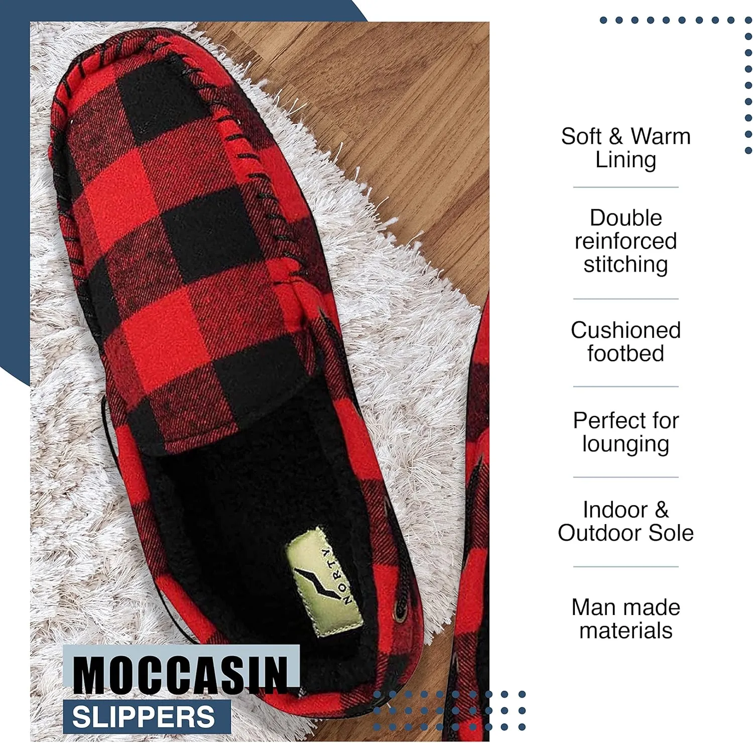 NORTY Moccasin Slippers for Men - Indoor and Outdoor Slip-On Shoes - Perfect for Lounging and Walking Around the House