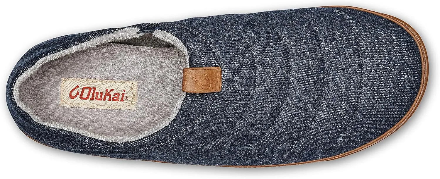 OluKai Mahana Men’s Soft Cotton Slippers, Cotton Blended Jersey & Full-Grain Leather Pull Loop, Comfortable & Breathable Fit