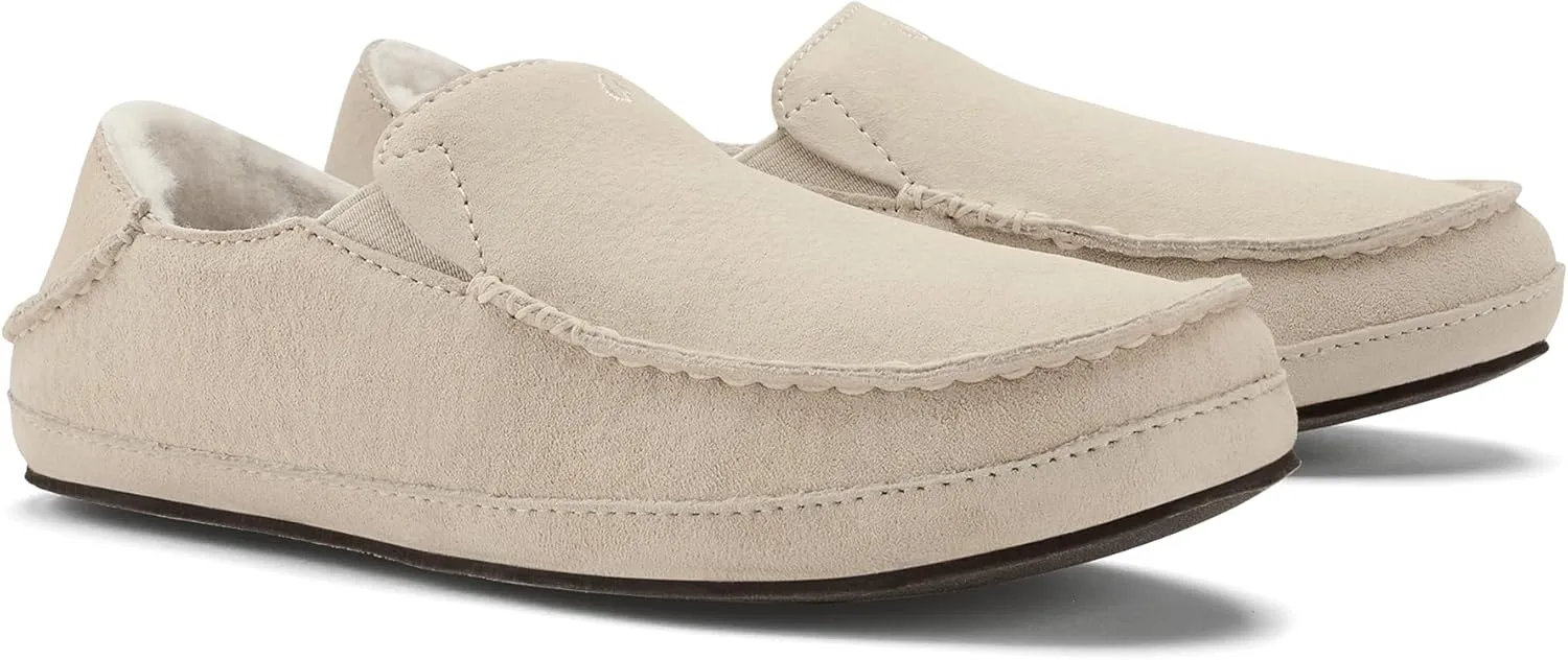 OLUKAI Nohea Slipper, Women's Slip-On Shoes, Genuine Shearling & Premium Nubuck Leather, Drop-In Heel Design, Cozy & Ultra-Soft Comfort Fit