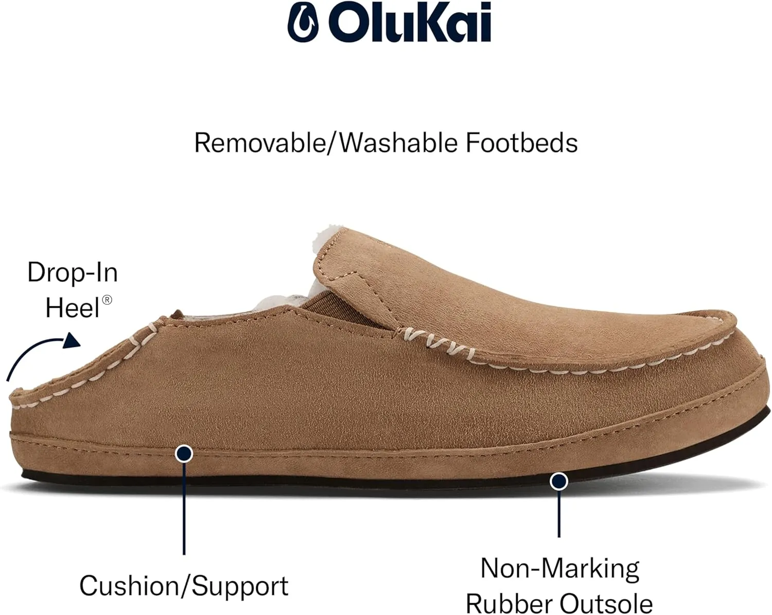 OLUKAI Nohea Slipper, Women's Slip-On Shoes, Genuine Shearling & Premium Nubuck Leather, Drop-In Heel Design, Cozy & Ultra-Soft Comfort Fit