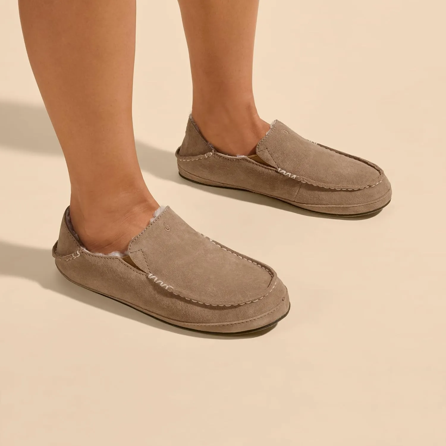 OLUKAI Nohea Slipper, Women's Slip-On Shoes, Genuine Shearling & Premium Nubuck Leather, Drop-In Heel Design, Cozy & Ultra-Soft Comfort Fit