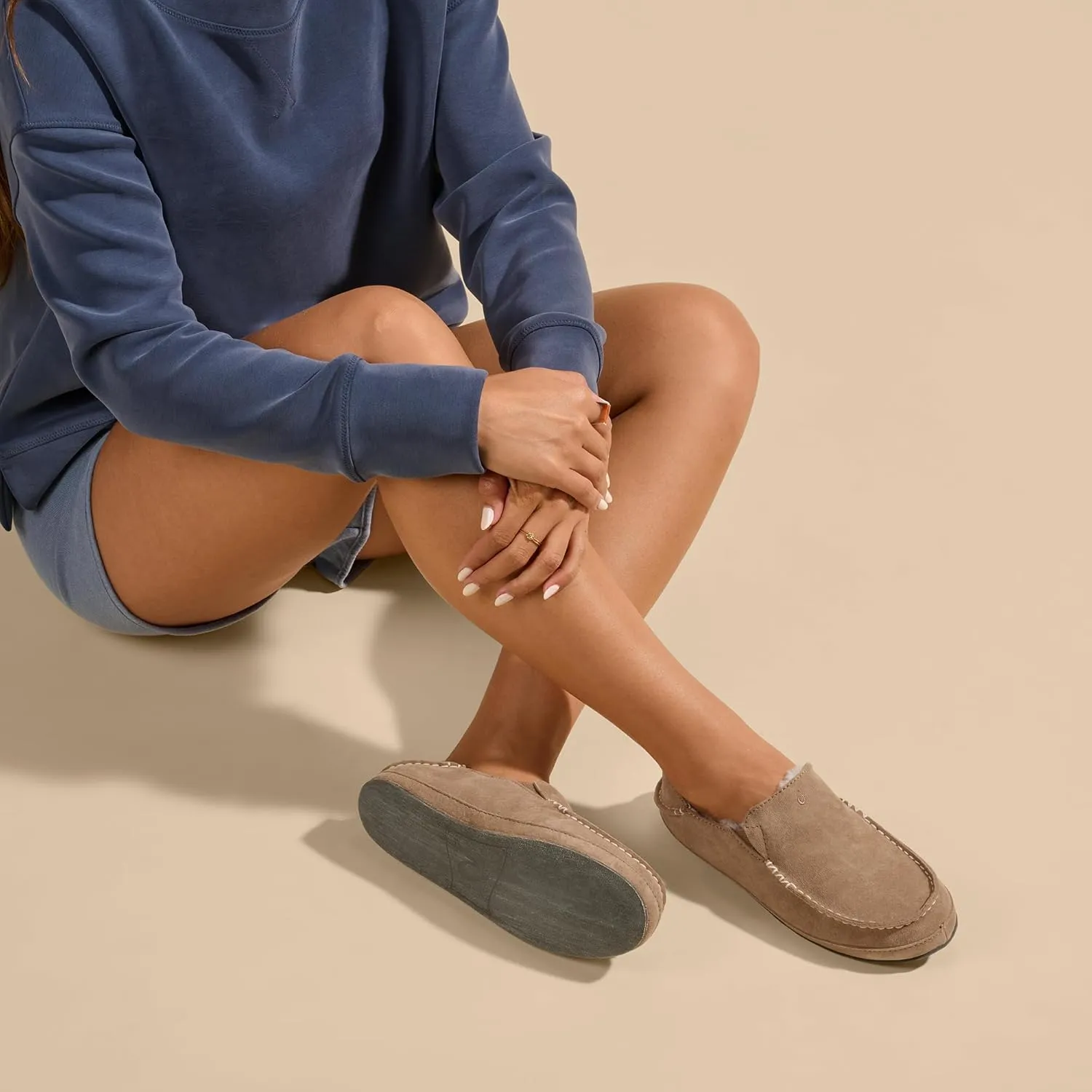 OLUKAI Nohea Slipper, Women's Slip-On Shoes, Genuine Shearling & Premium Nubuck Leather, Drop-In Heel Design, Cozy & Ultra-Soft Comfort Fit