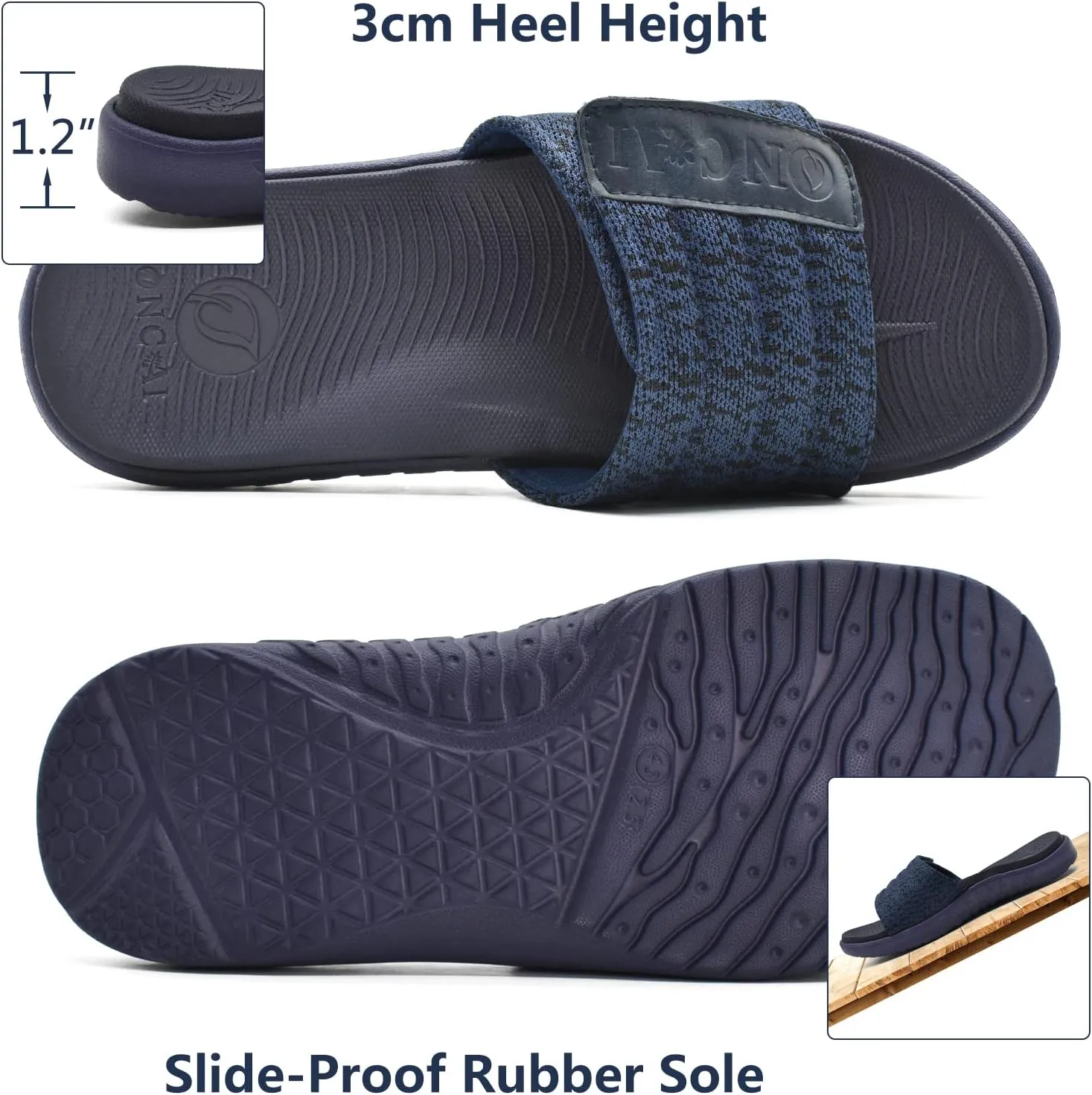 ONCAI Mens Sandals, Arch Support Sport Slides Open Toe Adjustable Straps Orthotic Cushioned Footbed for Plantar Fasciitis Rubber Soles Size 7.5-15