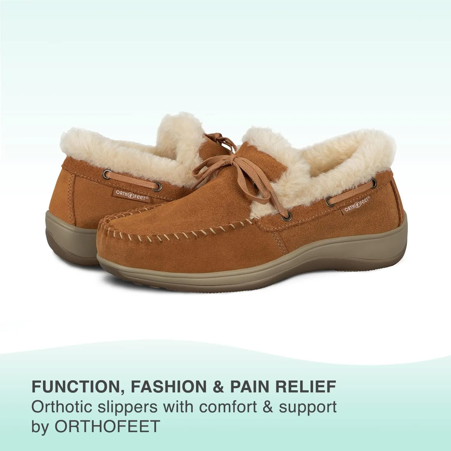 Orthofeet Women's Orthopedic Camel Faux Fur Lined Capri Slippers