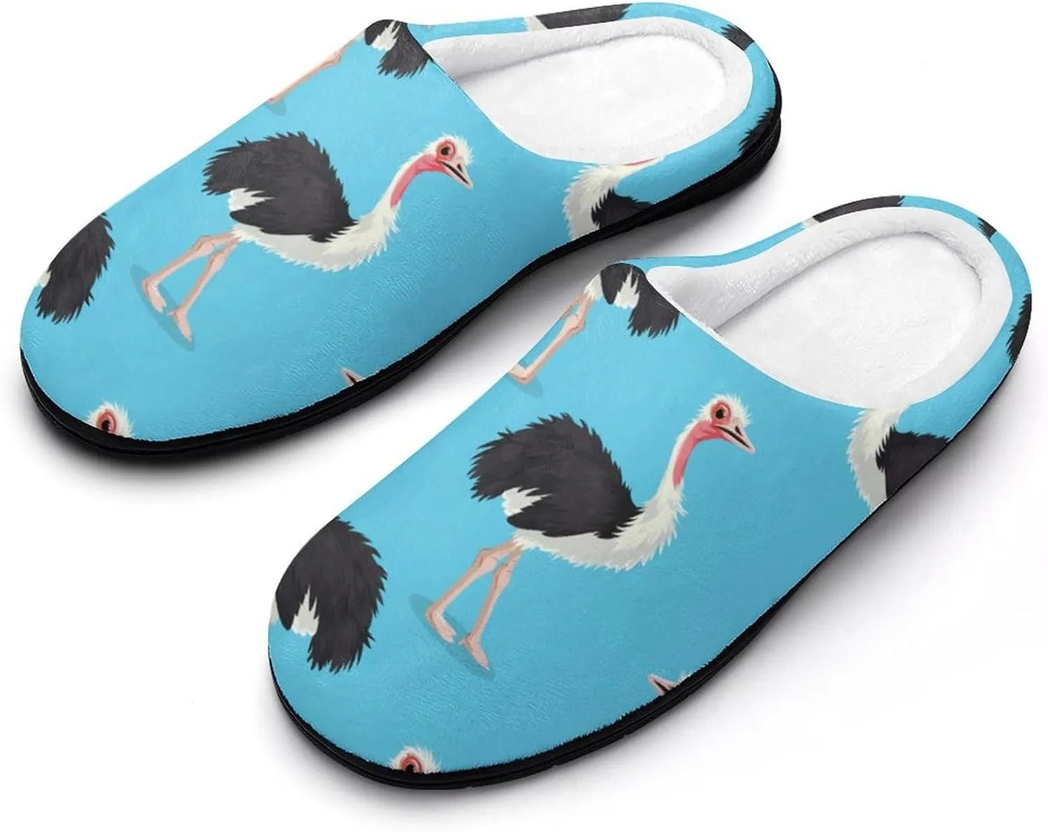 Ostrich Bird Print Mens Slippers Casual Slip On Warm House Shoes with Rubber Sole Indoor Outdoor
