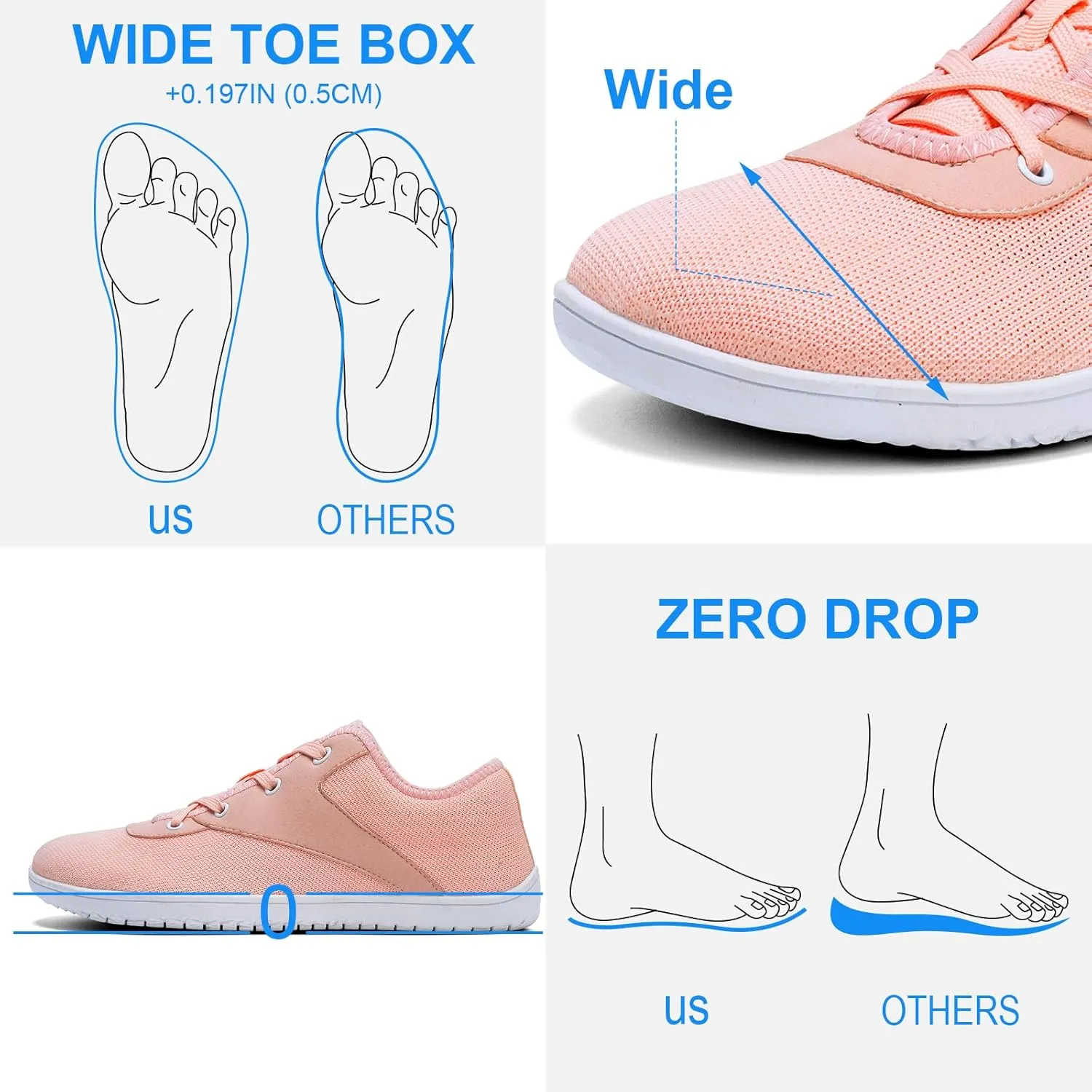 Padgene Wide Barefoot Minimalist Shoes for Women Men | Zero Drop Sole | Width Fashion Sneaker Wide Toe Box Cross-Trainer Lightweight Walking Casual Comfortable Running Shoes