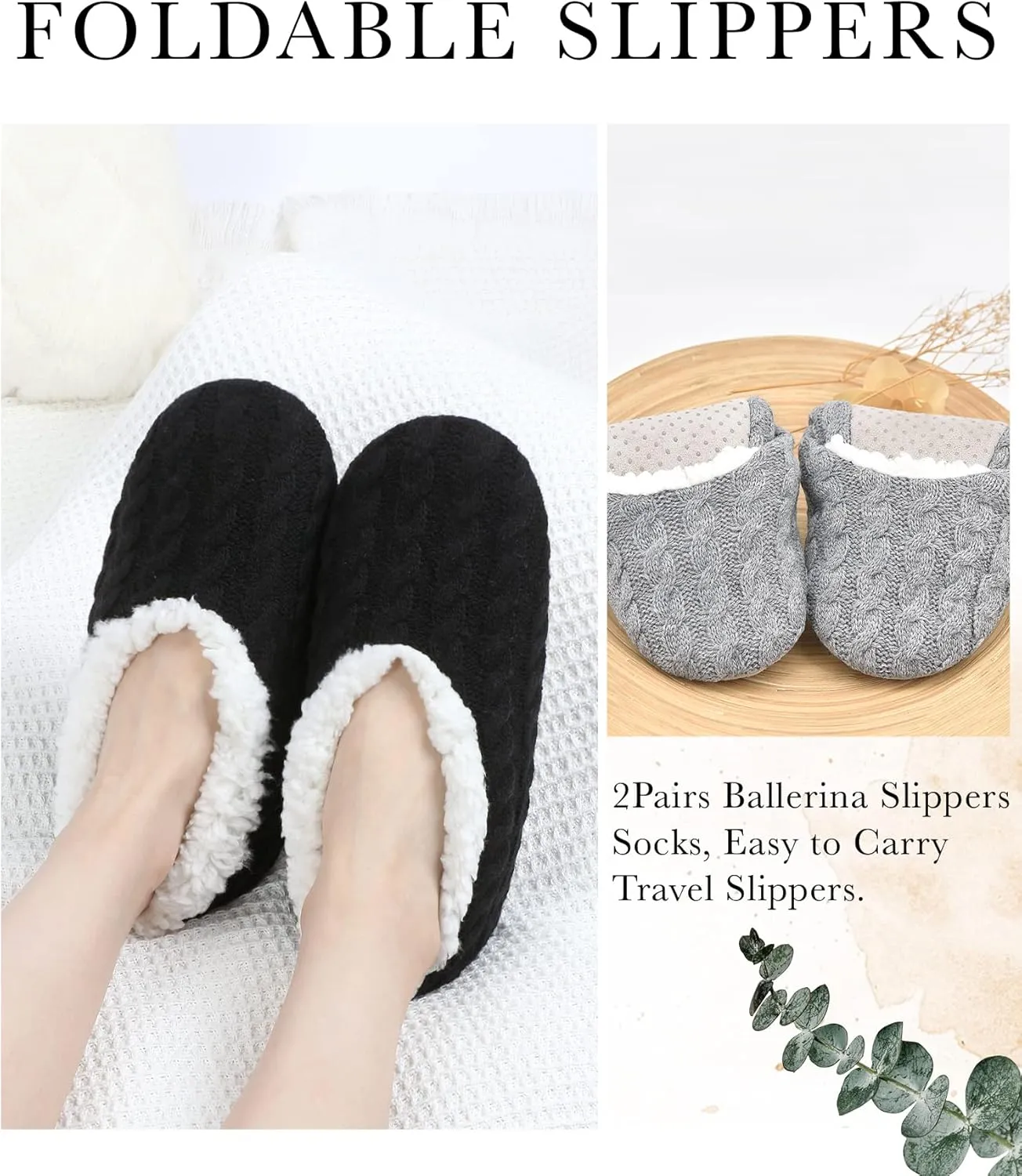 Panda Bros 2 Pairs Slipper Socks For Women With Grippers, Fuzzy Womens Slipper Socks With Non Slip Bottoms, Cozy Warm House Slippers