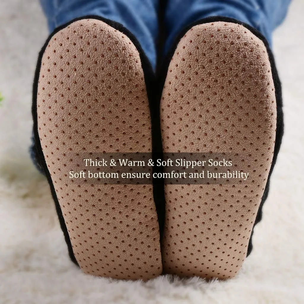 Panda Bros 2 Pairs Slipper Socks For Women With Grippers, Fuzzy Womens Slipper Socks With Non Slip Bottoms, Cozy Warm House Slippers
