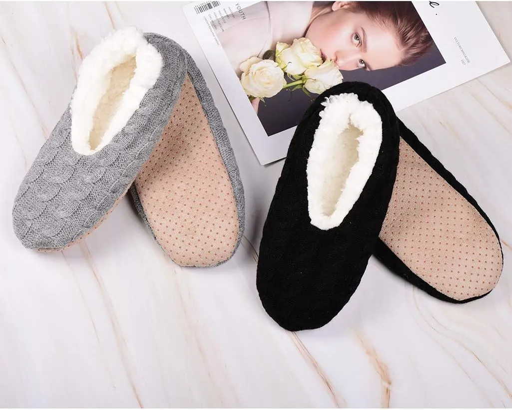 Panda Bros 2 Pairs Slipper Socks For Women With Grippers, Fuzzy Womens Slipper Socks With Non Slip Bottoms, Cozy Warm House Slippers