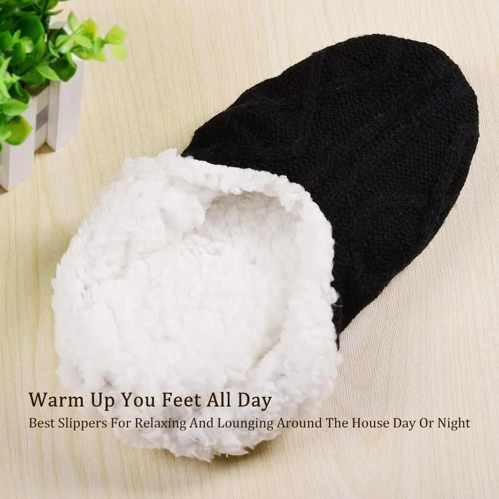 Panda Bros 2 Pairs Slipper Socks For Women With Grippers, Fuzzy Womens Slipper Socks With Non Slip Bottoms, Cozy Warm House Slippers