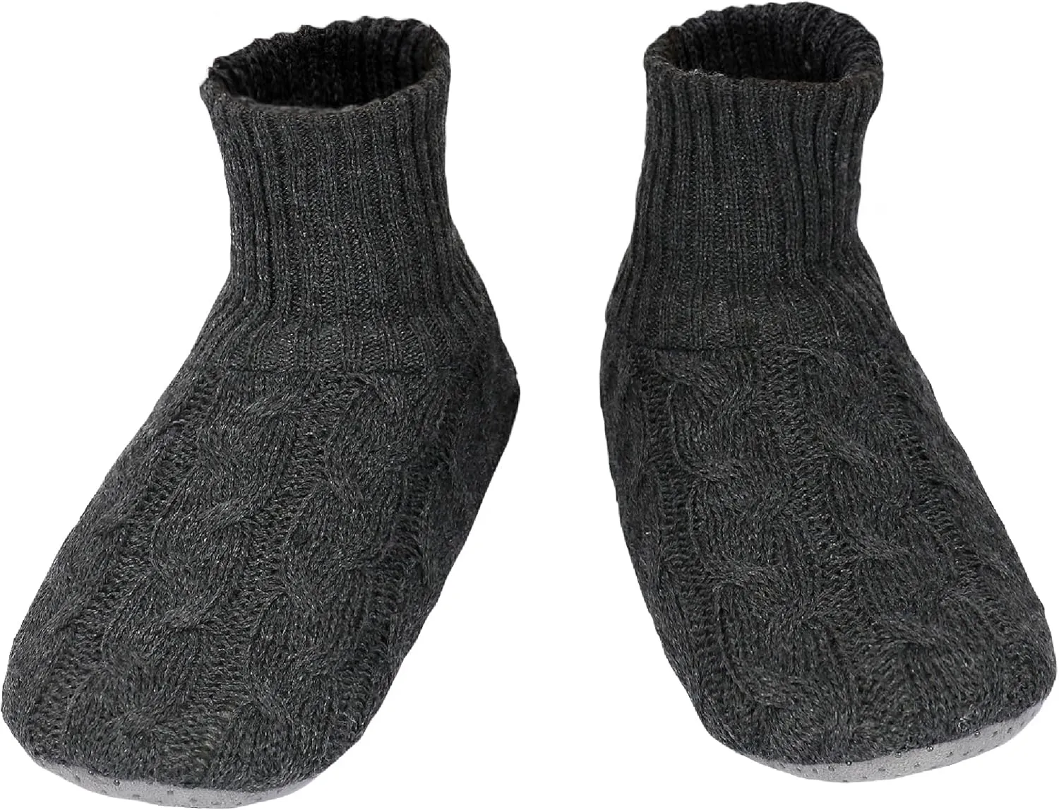Panda Bros Men's Slipper Socks, Winter Cable Knit Non-Skid Warm Cozy Soft Indoor Socks With Fluffy Sherpa Lined