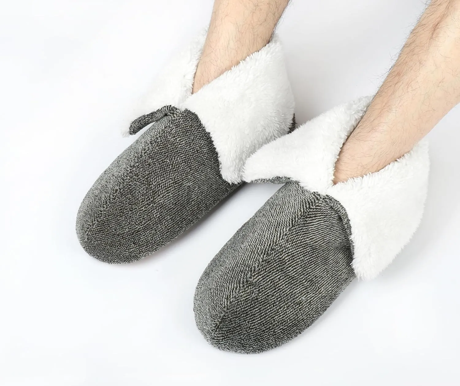 Panda Bros Men's Slipper Socks, Winter Non-Skid Warm Slipper Booties, Cozy Soft Indoor Socks with Fluffy Sherpa Lined