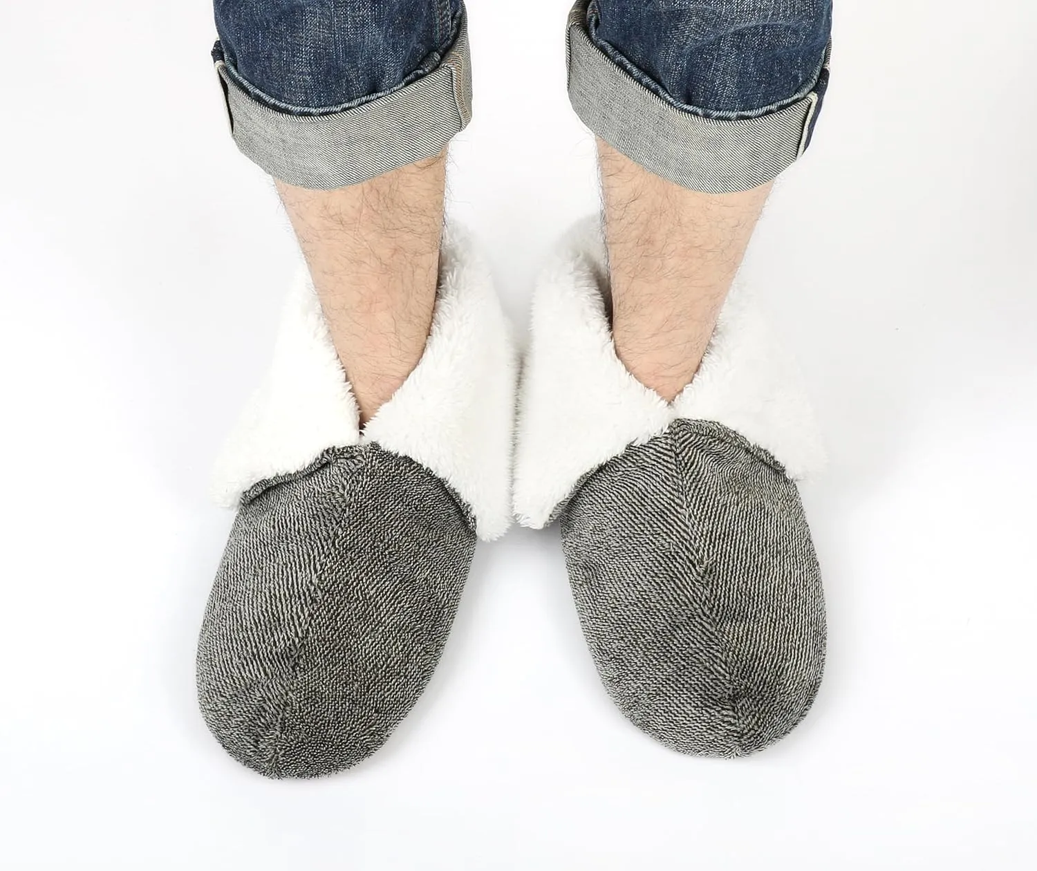 Panda Bros Men's Slipper Socks, Winter Non-Skid Warm Slipper Booties, Cozy Soft Indoor Socks with Fluffy Sherpa Lined