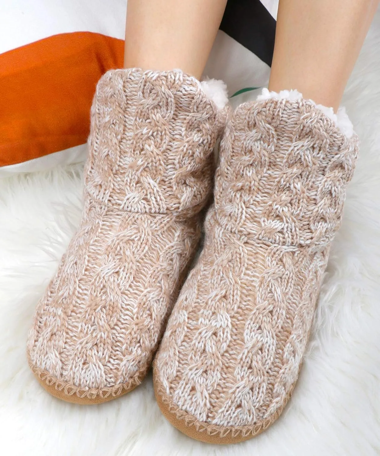 Panda Bros Slipper Socks For Women With Grippers, Fuzzy Womens Slipper Booties With Non Slip Bottoms, Cozy Warm House Slippers