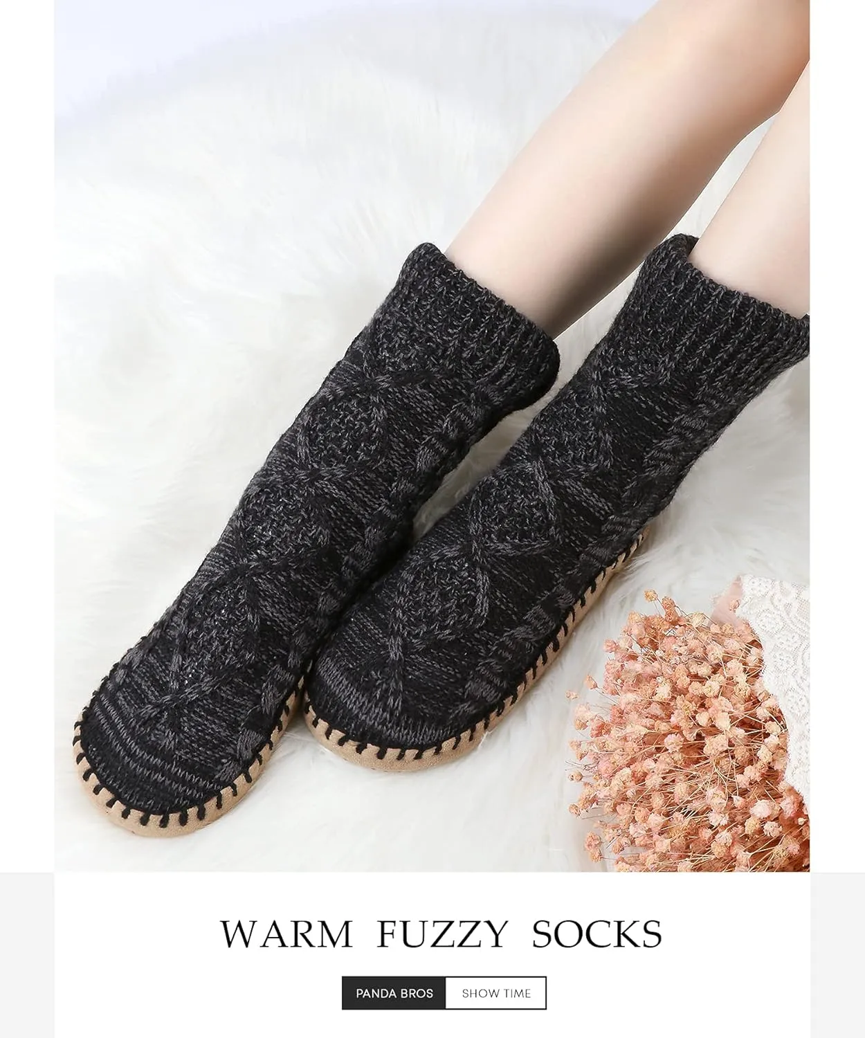 Panda Bros Women's Winter Super Soft Warm Cozy Fuzzy Fleece-Lined with Grippers Slipper Socks