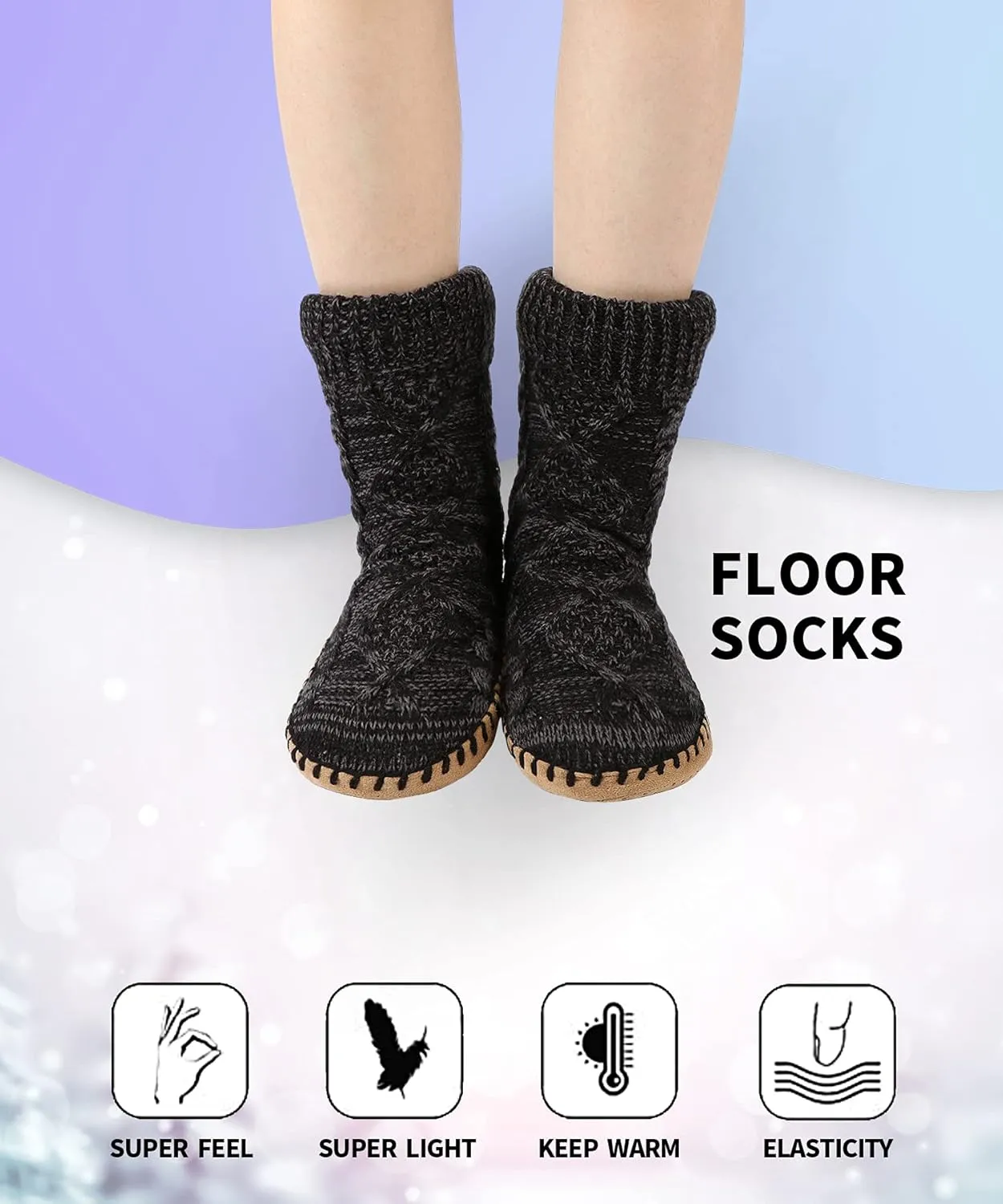 Panda Bros Women's Winter Super Soft Warm Cozy Fuzzy Fleece-Lined with Grippers Slipper Socks
