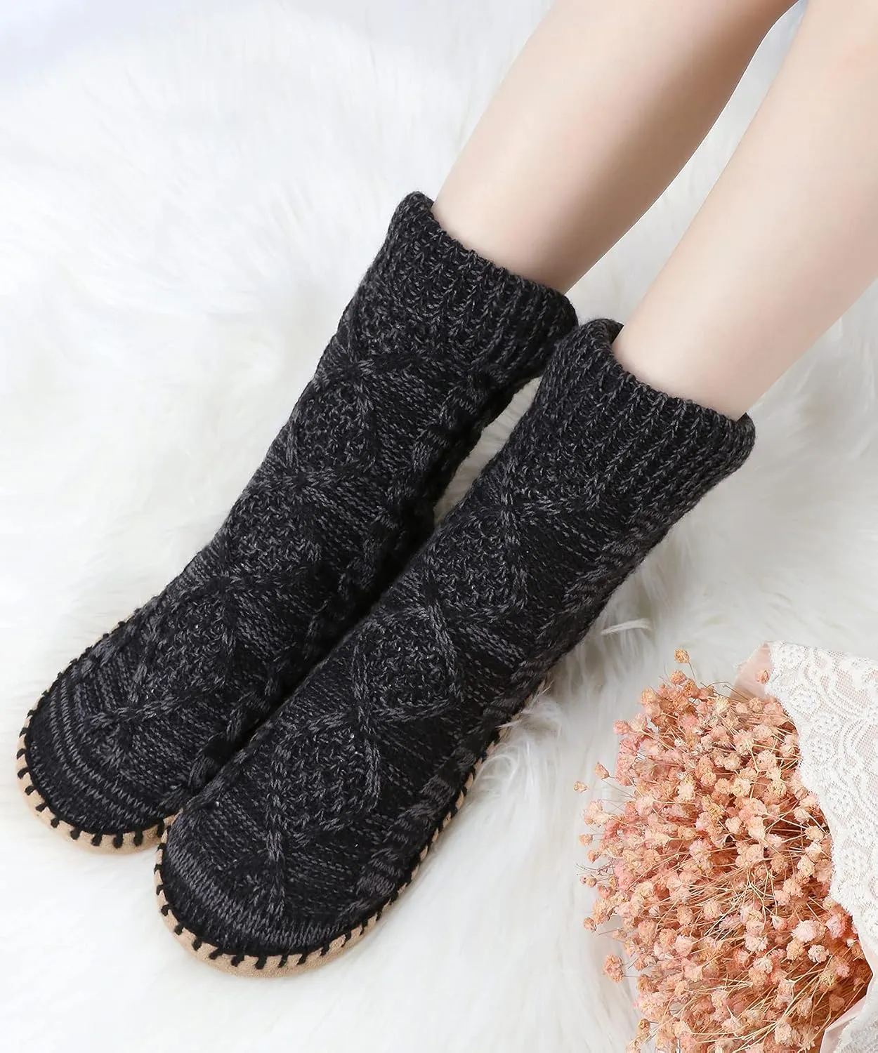Panda Bros Women's Winter Super Soft Warm Cozy Fuzzy Fleece-Lined with Grippers Slipper Socks
