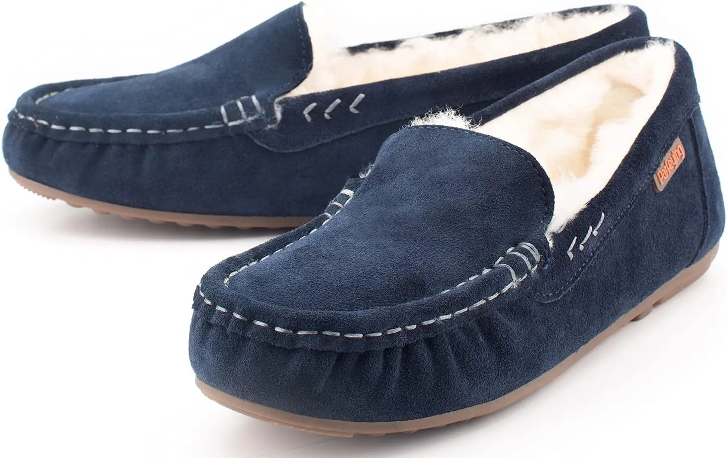 Parfeying Women's Sheepskin Moccasin Slippers Cow Suede Memory Foam Driving Style Loafers