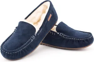 Parfeying Women's Sheepskin Moccasin Slippers Cow Suede Memory Foam Driving Style Loafers