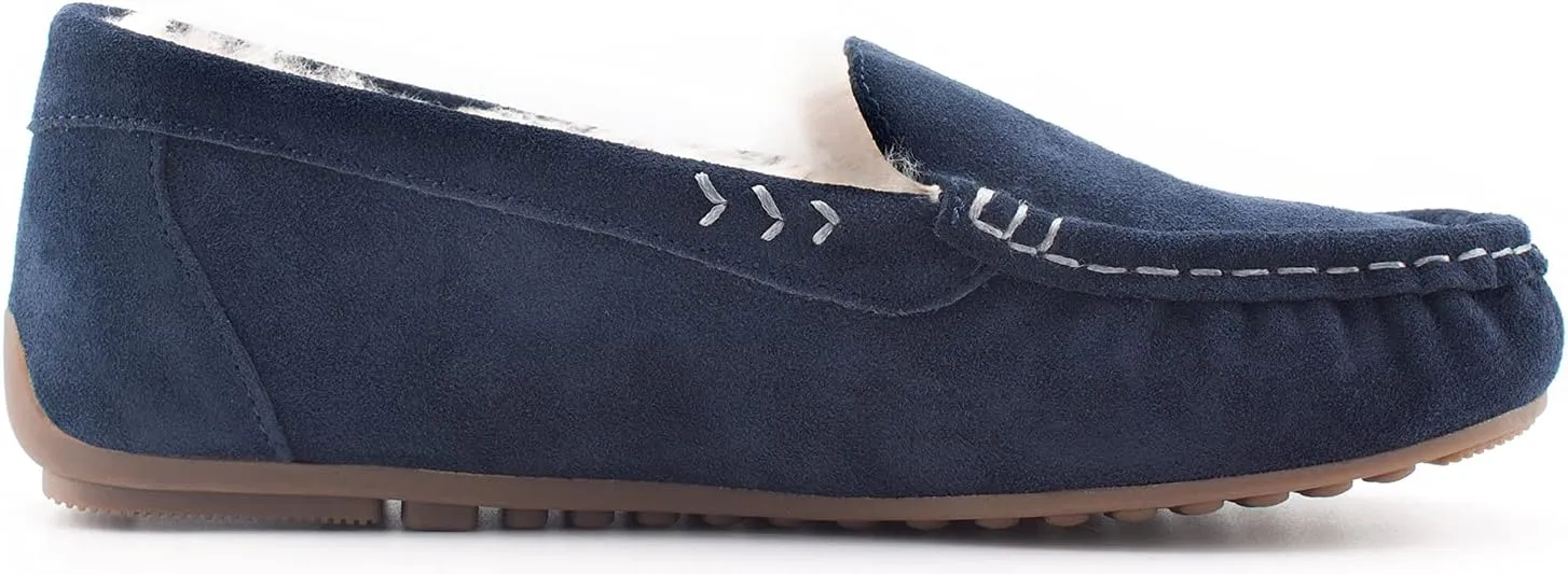 Parfeying Women's Sheepskin Moccasin Slippers Cow Suede Memory Foam Driving Style Loafers