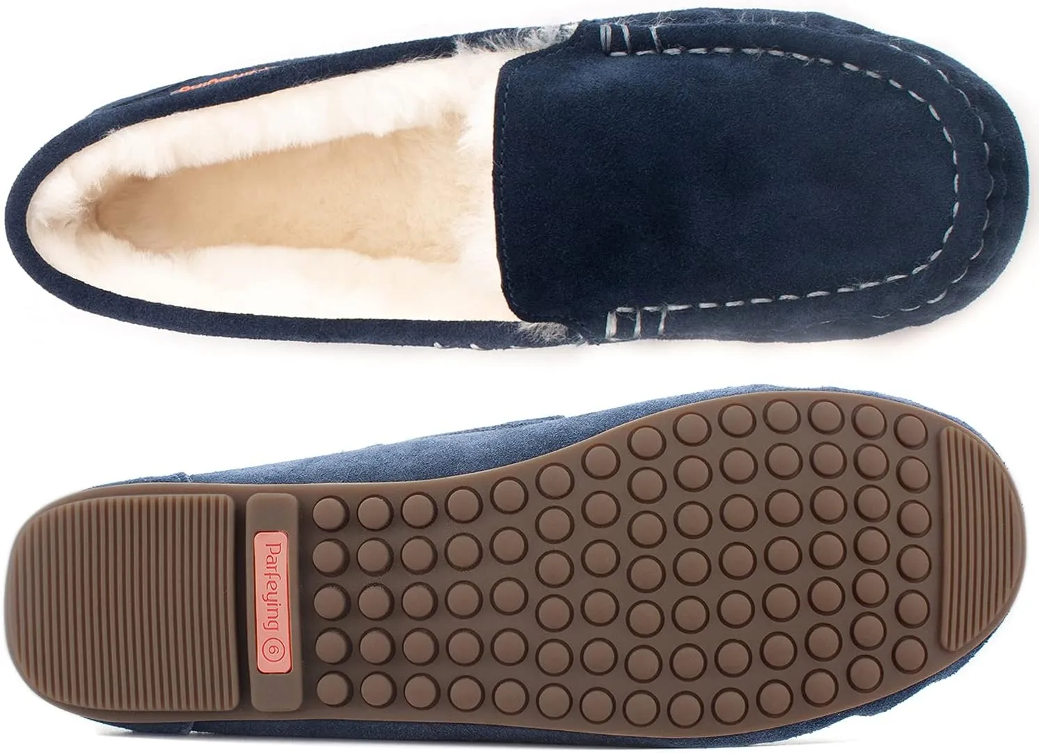 Parfeying Women's Sheepskin Moccasin Slippers Cow Suede Memory Foam Driving Style Loafers