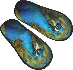Peacocks Feather Women's Fuzzy Slippers Slip-on Slipper Soft Comfy Bedroom Slippers Non-slip House Shoes Medium