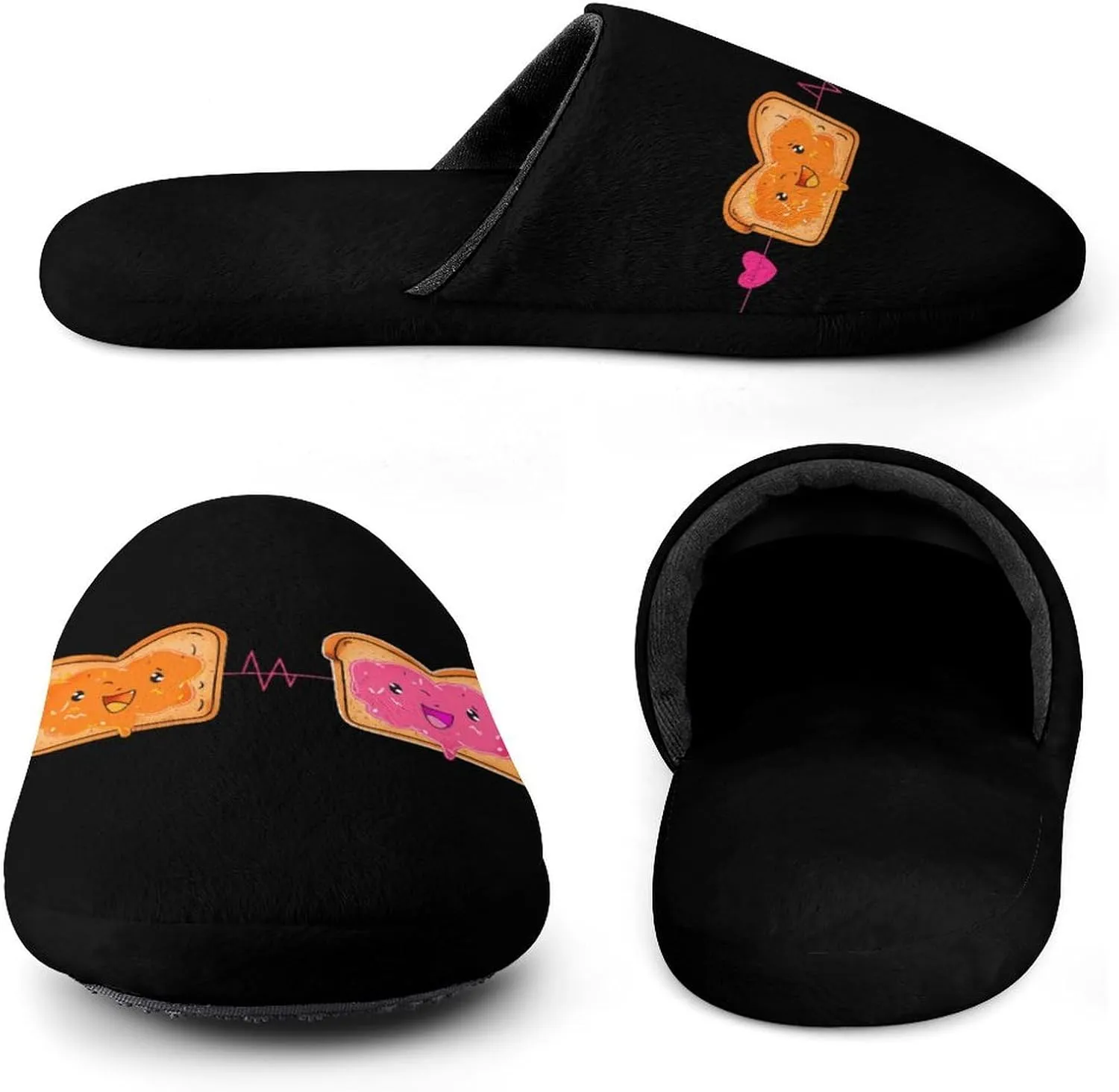 Peanut Butter Jelly Heartbeat Men's Flannel Slipper House Warm Shoes Adult Slip On Soft Memory Foam for Indoor Outdoor
