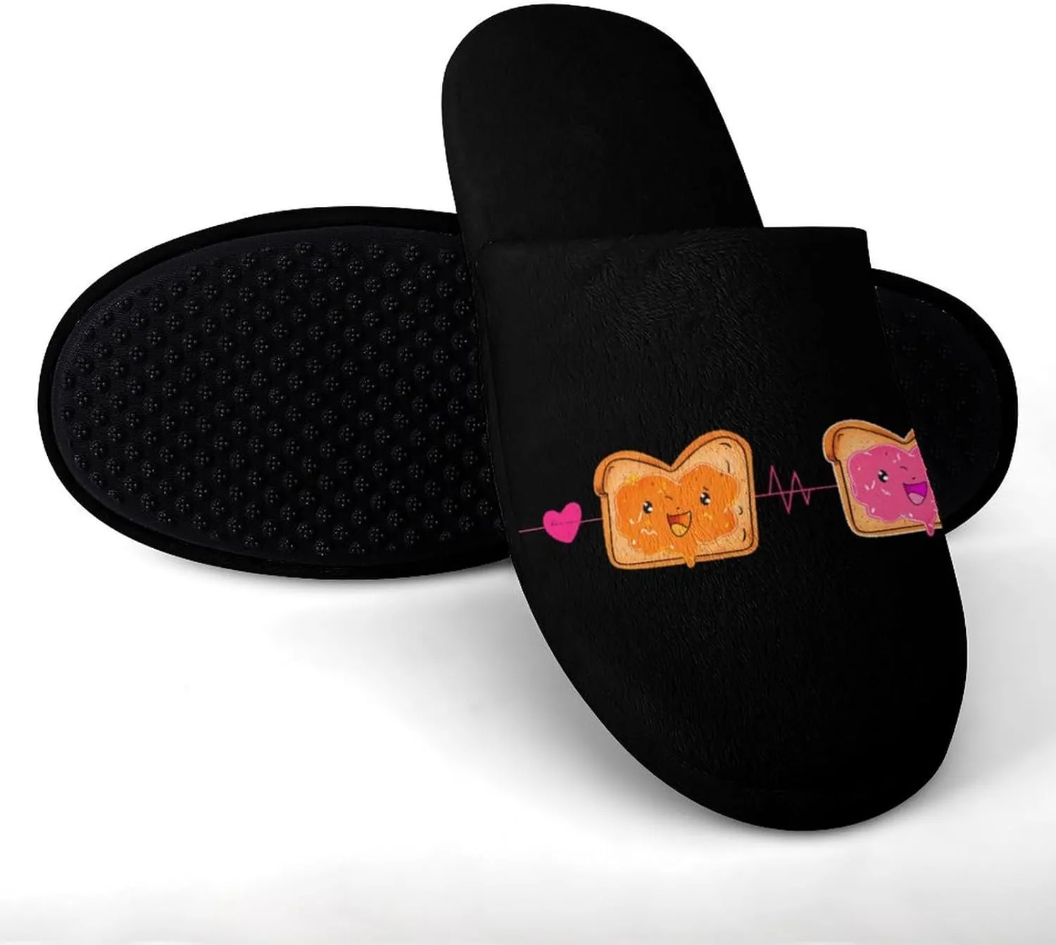 Peanut Butter Jelly Heartbeat Men's Flannel Slipper House Warm Shoes Adult Slip On Soft Memory Foam for Indoor Outdoor