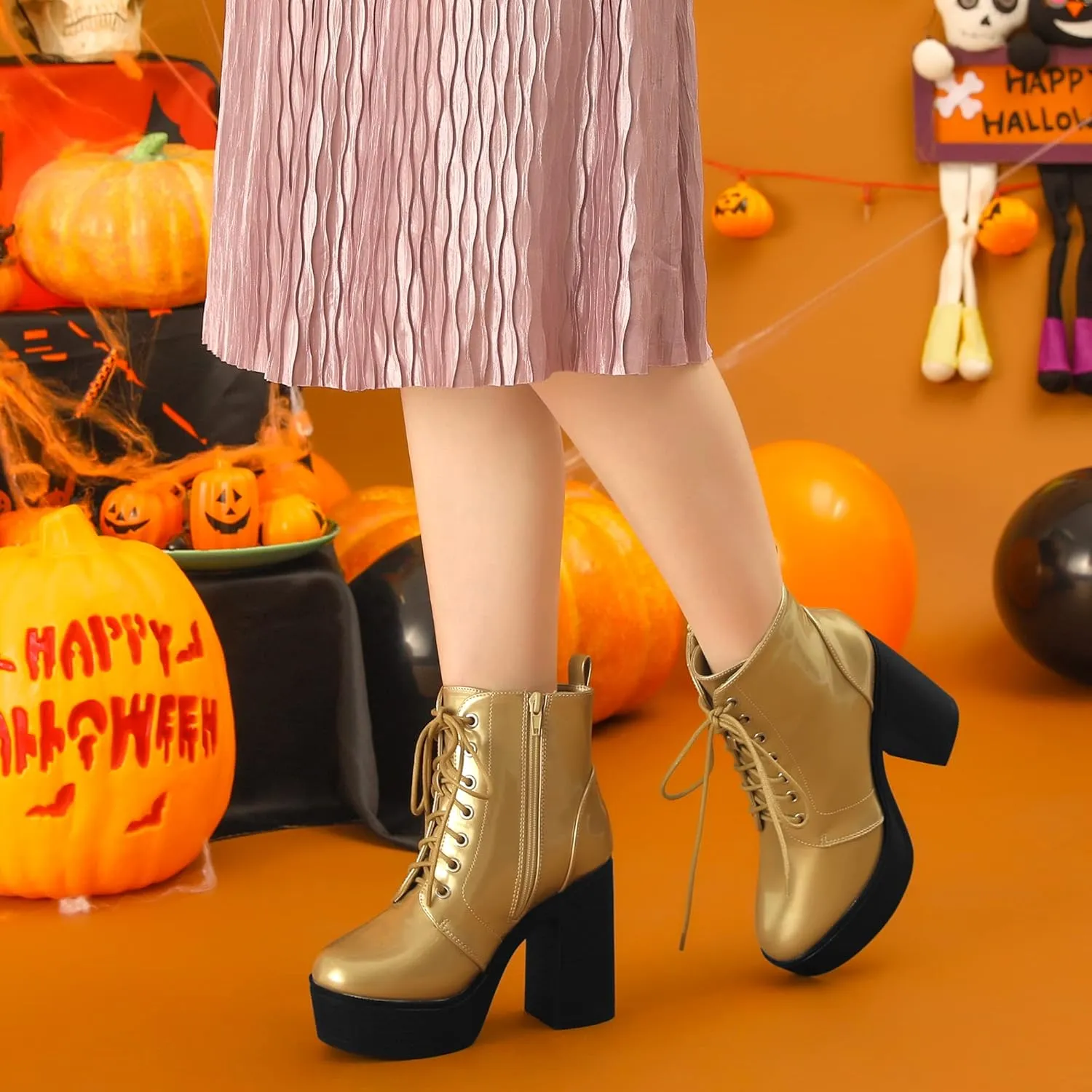 Perphy Platform Lace Up Chunky Heel Western Combat Boots for Women