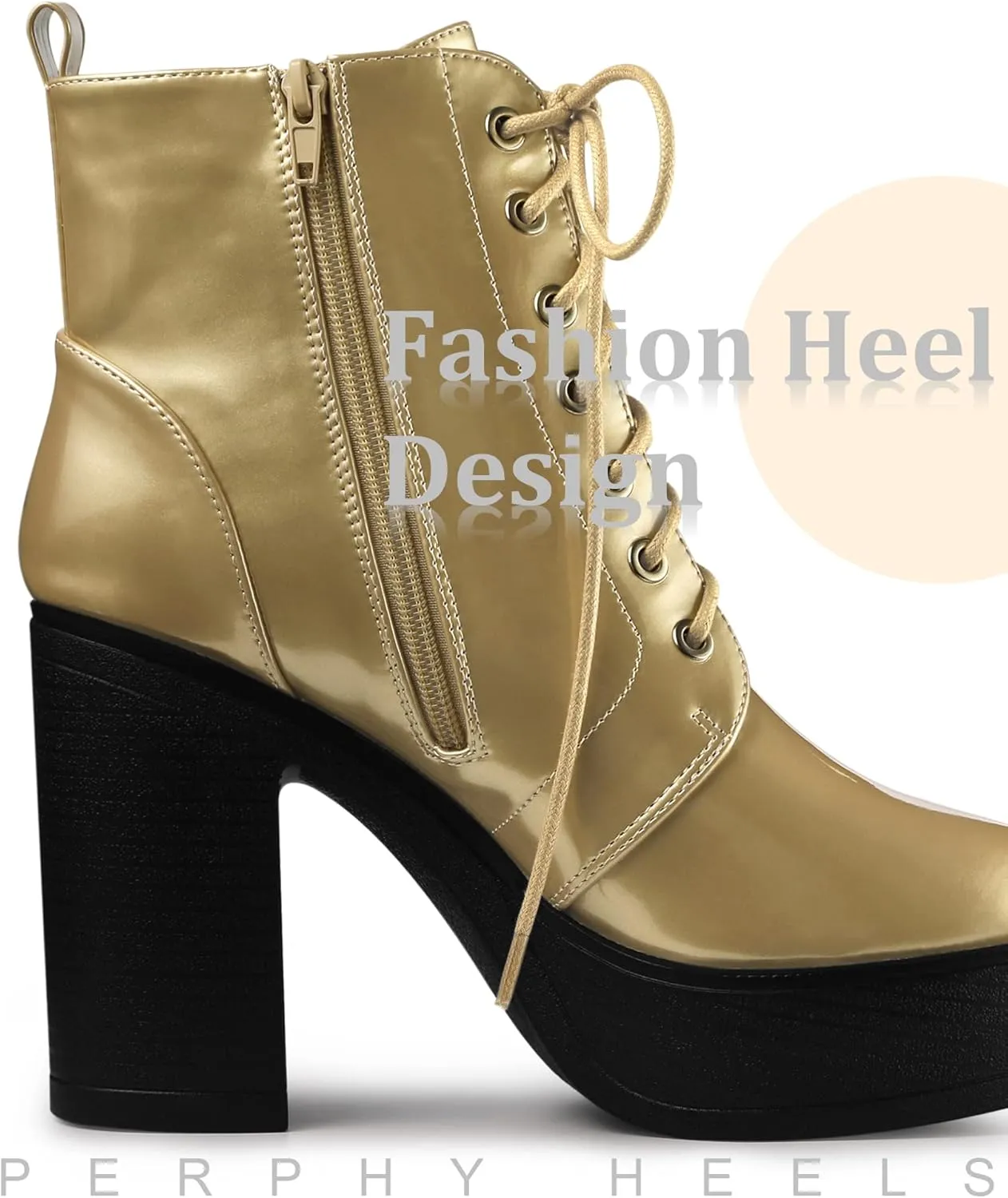 Perphy Platform Lace Up Chunky Heel Western Combat Boots for Women