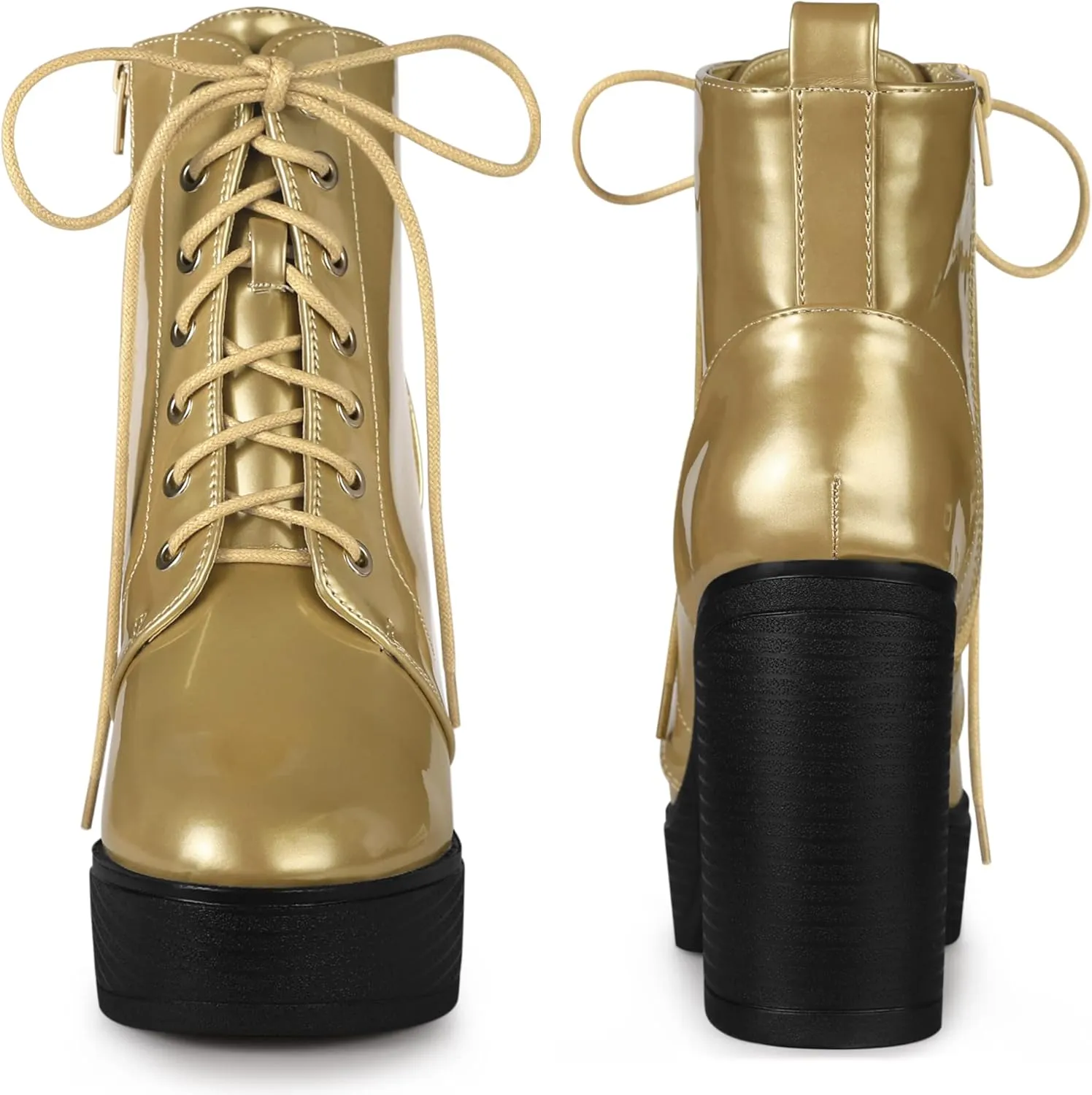 Perphy Platform Lace Up Chunky Heel Western Combat Boots for Women