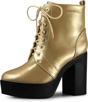 Perphy Platform Lace Up Chunky Heel Western Combat Boots for Women