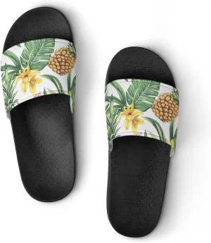 Pineapples Palm Leaves Flowers Slippers Shower Slipper In-Door Slipper Quick Drying Non-Slip Bathroom Pool Woman Man PVC