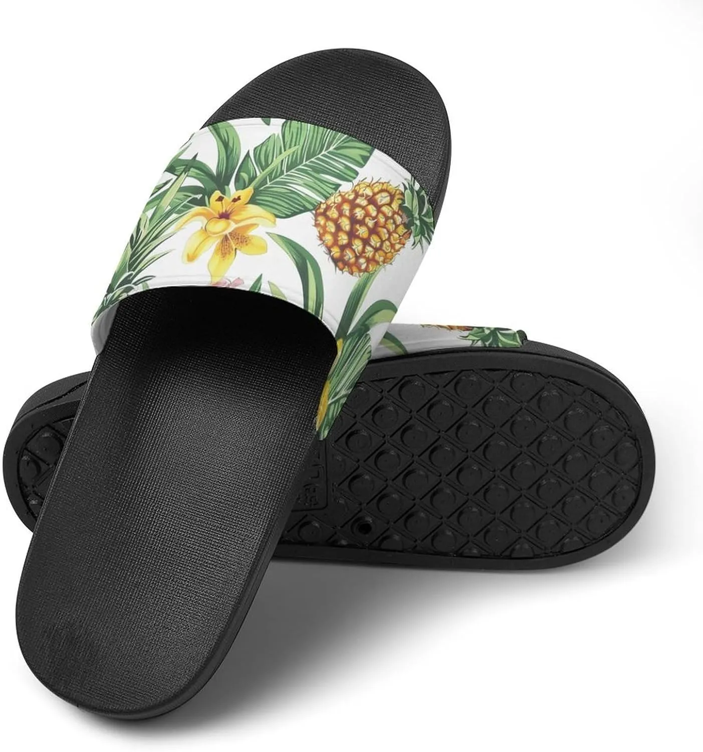 Pineapples Palm Leaves Flowers Slippers Shower Slipper In-Door Slipper Quick Drying Non-Slip Bathroom Pool Woman Man PVC